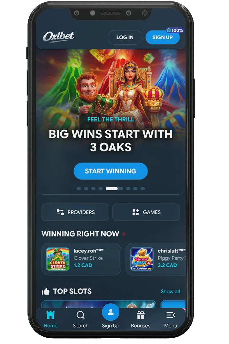 Screenshot of an online casino on a mobile phone