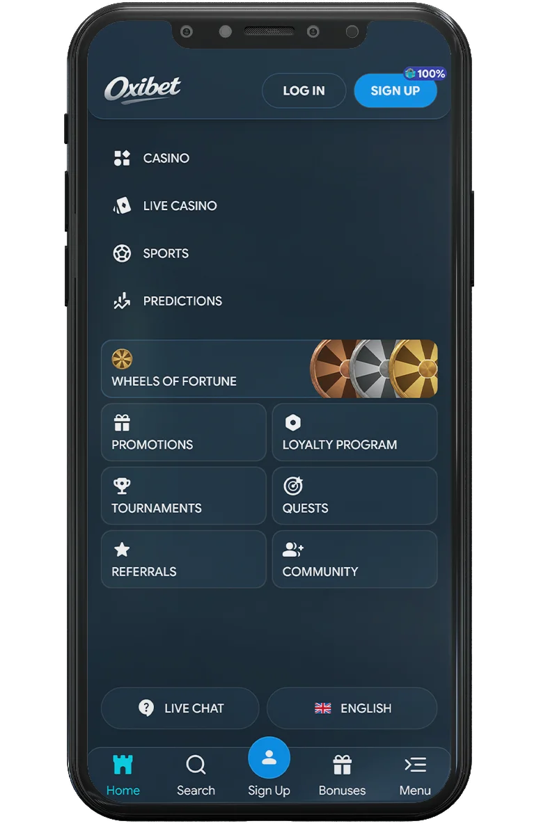 Screenshot of an online casino on a mobile phone